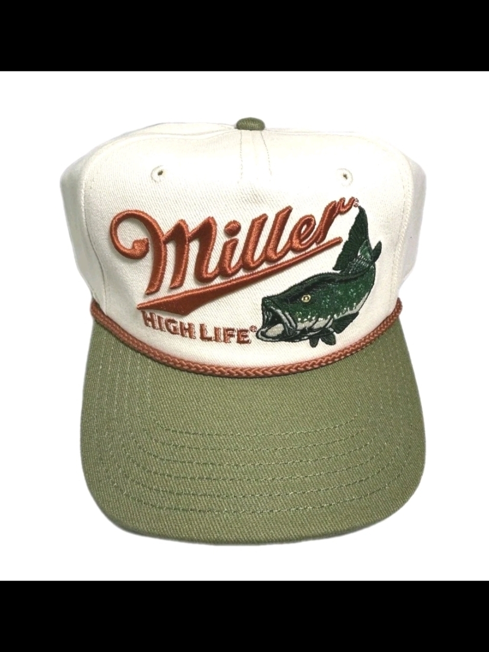 Miller Breweriana Hat Fish Embroidery White Green Snapback